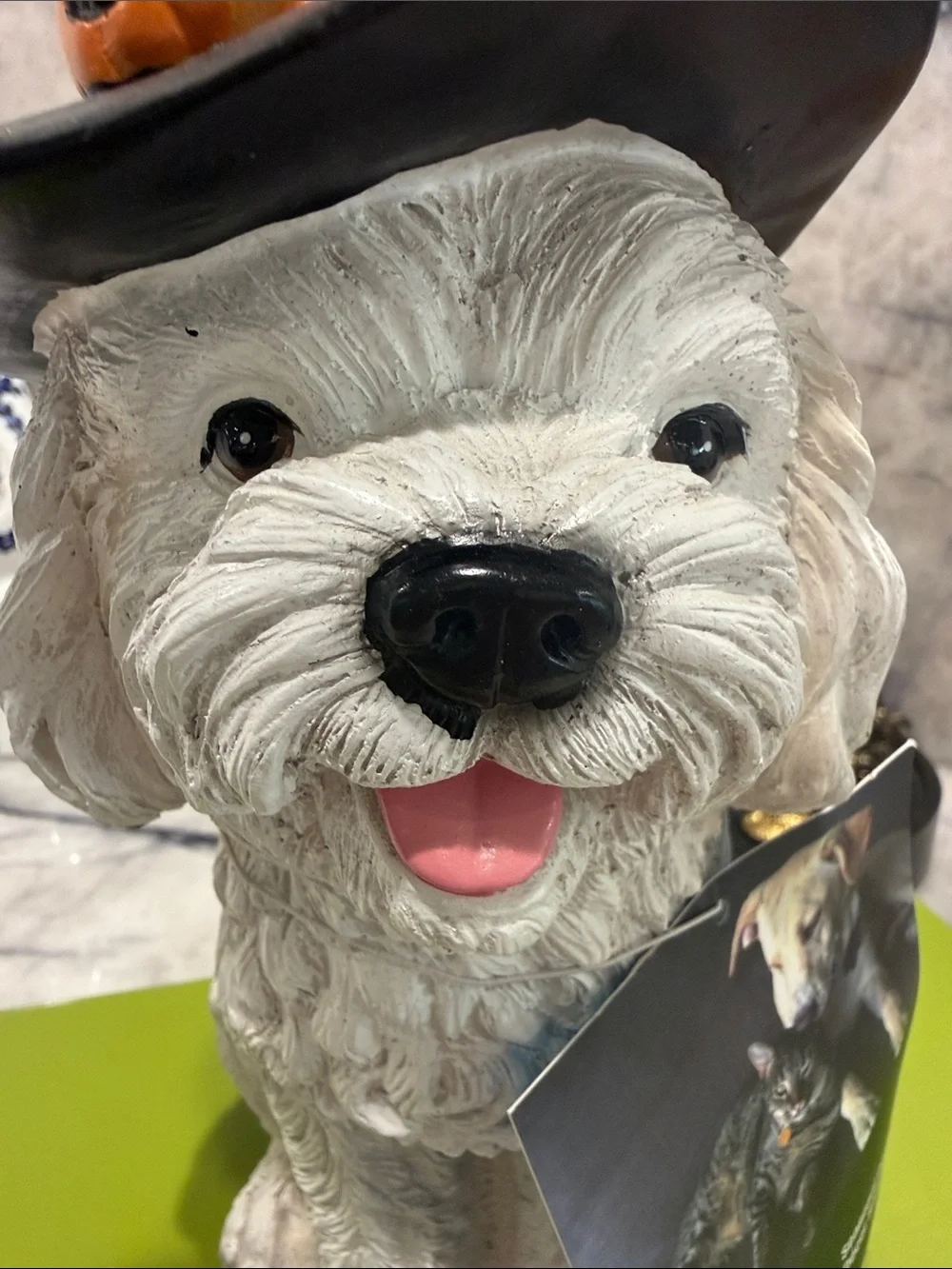 Halloween Puppy Figurine (Maltese or Shitzu) with Witch Hat - NWT 10inches tall